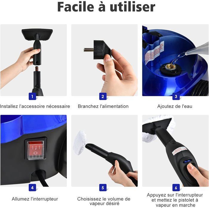 Nettoyeur Vapeur Polyvalent 2000W COSTWAY Punaises de Lit-Réservoir 1,5L,19 Accessoires 4,0 Bar-Voyant LED-108℃-Acariens Bleu