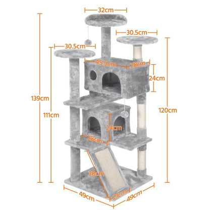 Yaheetech Arbre à Chat Chatons Grattoir Griffoir avec 3 Plateformes/2 Niches/Poteaux en Sisal 49,5 x 49,5 x 137 cm Gris foncé