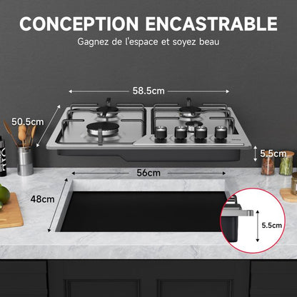 Plaque de Cuisson Gaz - ISEASY - 2 Feux - Inox - Encastrable - Allumage par Impulsion