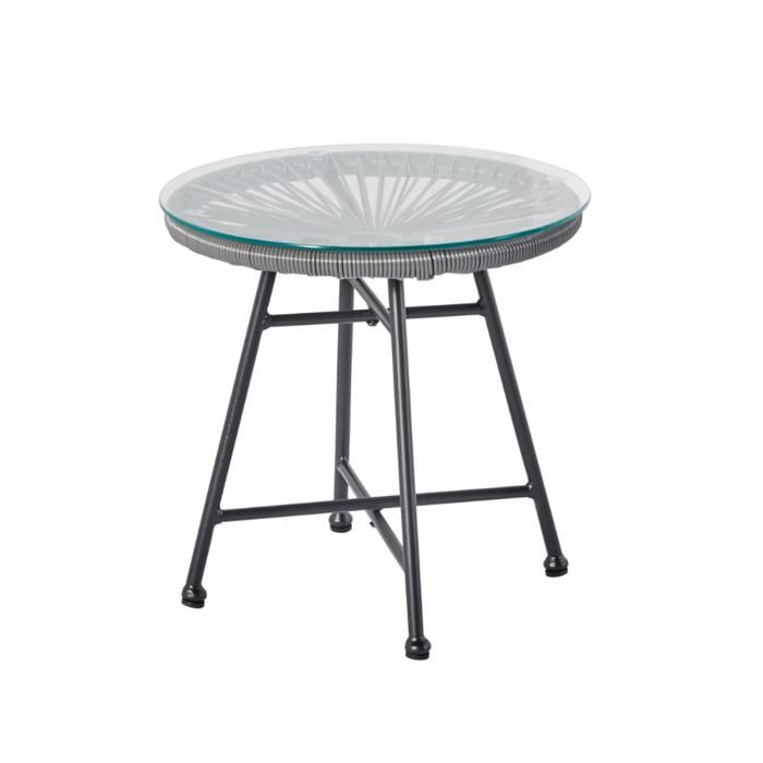 Acapulco : Ensemble 2 fauteuils oeuf + table basse gris clair