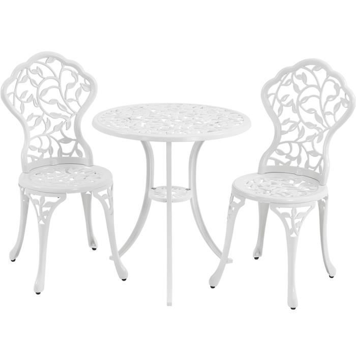 Yaheetech Ensemble de Table et Chaise Set Bistrot Design Vintage Table de Jardin et 2 Chaises Blanc