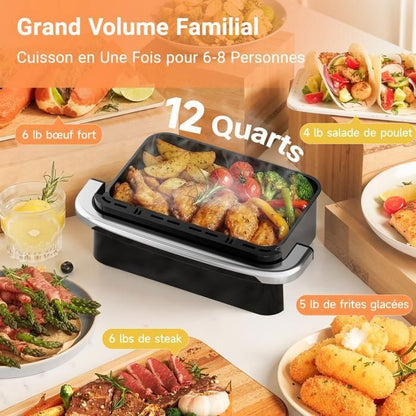 Friteuse sans huile Vulcanterre - Airfryer BW8020D - 12 L Capacité  - Cuisine multi - programmes - Cavité métallique - Écran LED