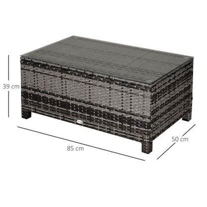 Table basse de jardin - Outsunny - plateau verre trempé 5 mm résine tressée terrasse - résine - 85x50x39cm - marron