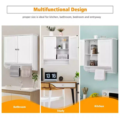 Armoire de salle de bain murale Costway avec barre porte-serviettes marron/gris