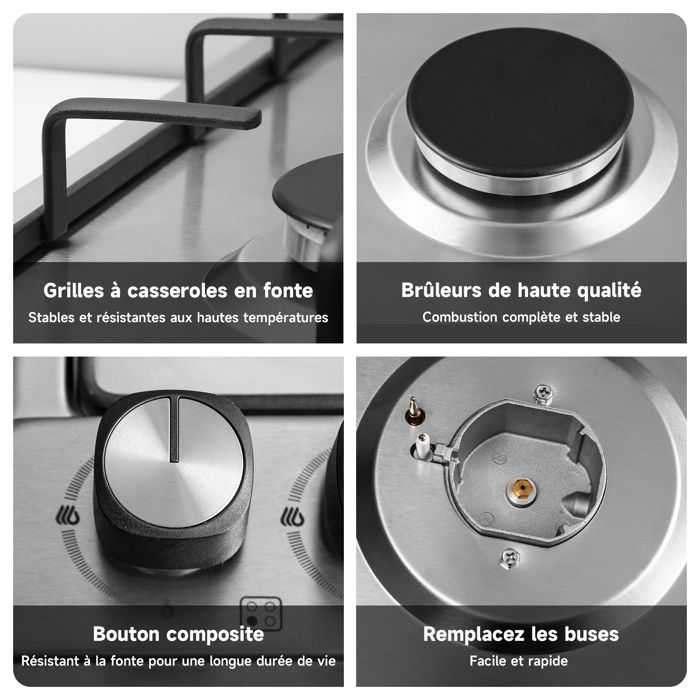 Plaque de Cuisson Gaz - ISEASY - 2 Feux - Inox - Encastrable - Allumage par Impulsion