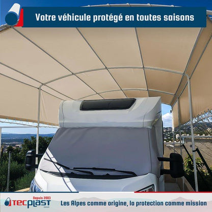 TECPLAST Bâche pour Carport 3x6 m LP506CP Beige foncé - Garantie 5 ans - Toile PVC étanche pour abri de voiture