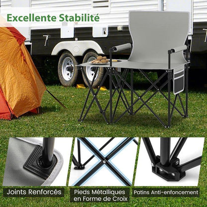 Lot de 2 Chaises de Jardin Extérieur Pliable COSTWAY, Cadre Léger en Aluminium, Dossier Réglable en 4 Positions, Sac Isotherme
