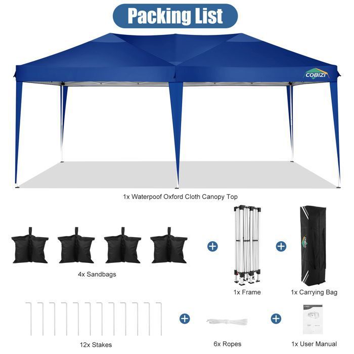Tonnelle Tente 3x6m Pliant Tonnelle de Jardin, étanche Pavillon Tente de réception pour Exterieur,Bleu foncé