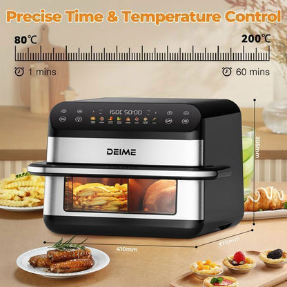 DEIME Air Fryer 5L+5L - Friteuse sans huile Capacité 10L - 8 Préprogrammes - 2400W - Séparateur amovible - Fenêtre - Noir