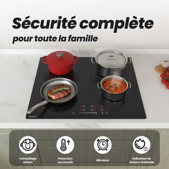 Plaque Induction FIREGAS 60 cm – 3 Foyers, 7400 W, Chauffage Rapide, Design Moderne, Haute Performance