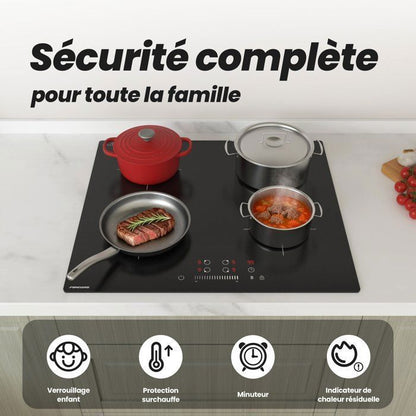 Plaque Induction FIREGAS 60 cm – 3 Foyers, 7400 W, Chauffage Rapide, Design Moderne, Haute Performance