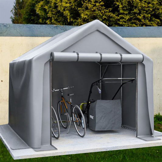 Abri de Jardin, Cabane de Jardin, Abri Robot Tondeuse et Vélo, Tente de Stockage pour Outils et Véhicules, Gris, 244x241x217cm