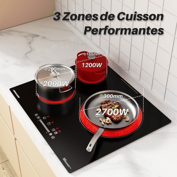 Plaque de Cuisson Vitrocéramique FIREGAS - 4 zones 7200W - L59 x P52 cm - Noir