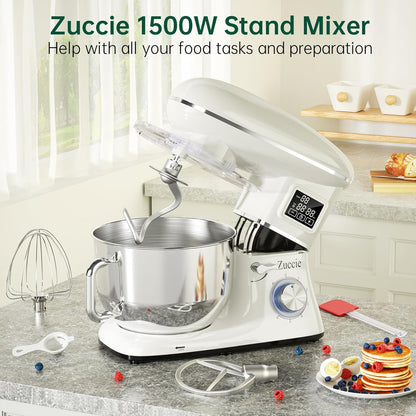 Robot Patissier, Zuccie 5 L Robot Ptissier, 1000W Robot Cuisine avec Fouet, Batteur, Crochet, Bol d'Acier Inoxydable et Pare-éclaboussures, 8+P Vitesses Robot Pétrin Professionnel (Noir)