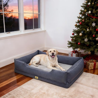 Panier Chien Orthopédique - BingoPaw - Coussin Déhoussable pour Chiens, Mémoire de Forme, Anti-dérapant - Gris 127x94x24cm