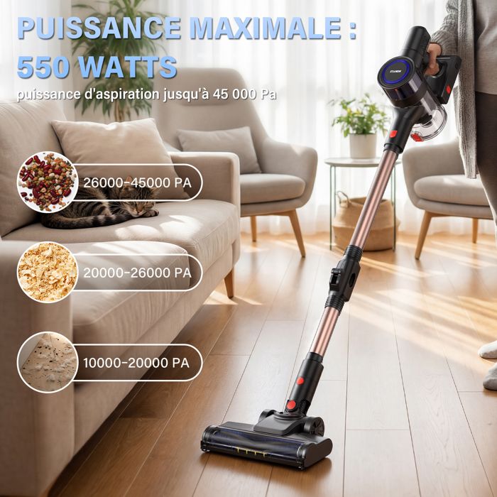 Aspirateur balai - STANEW - 45000Pa/550W - Pliable 180° - 40 min autonomie - Brosse anti-emmêlement