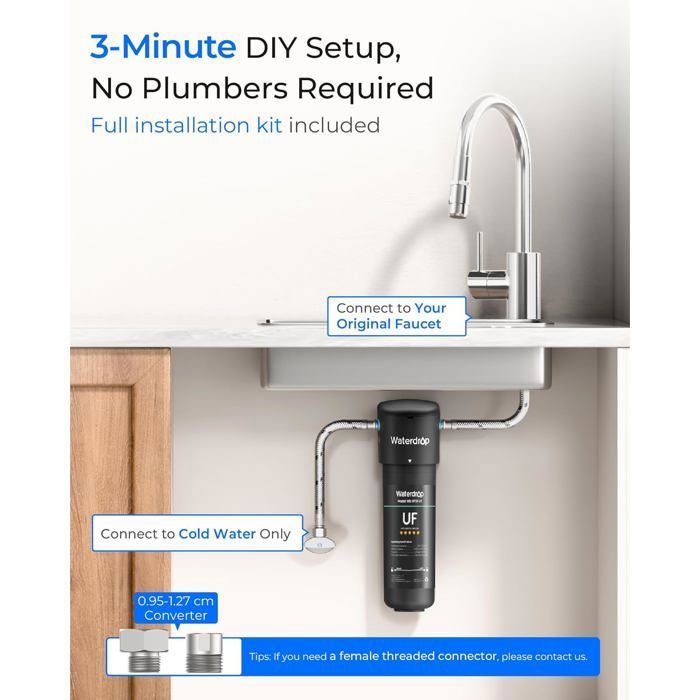 Waterdrop 10UB Système de Filtre à Eau Sous Évier avec Robinet Dédié, 11K Gallons de Filtration D'eau de Grande Capacité