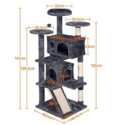Yaheetech Arbre à Chat Chatons Grattoir Griffoir avec 3 Plateformes/2 Niches/Poteaux en Sisal 49,5 x 49,5 x 137 cm Gris foncé