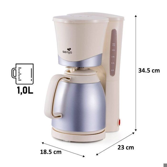 Cafetière électrique programmable SENYA 1,2L - Verseuse isotherme inox - Sélecteur d'arôme