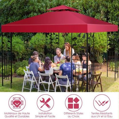 Toile de Rechange pour Pavillon GOPLUS - Rouge - 3M x 3M - Polyester - Résistante aux intempéries et aux UV