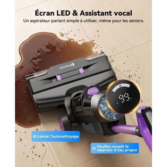 Aspirateur Laveur 3-en-1 20000Pa-2026 Redroad H15-Autonomie 50 Mins,Autonettoyage & Auto-Propulsé,Grand réservoir 910ML,Écran LED