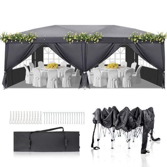 Alightup Tonnelle de Jardin,Tonnelle pliante 3 x 6m Pop Up,Hauteur Réglable,Imperméable,Protection de UV,Gris