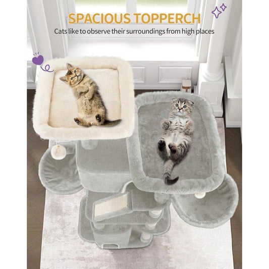 185 cm Arbre à Chat, Grande Tour à Chat pour Chats d'intérieur, Meuble de Maison pour Chat avec 2 Plates-Formes, 3 Condos