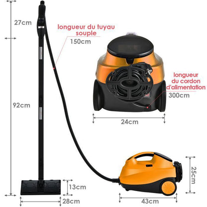 Nettoyeur Vapeur à Main 1500W Punaises de Lit COSTWAY-Réservoir 400 ml-2 Bar-14 Accessoires-125 ℃-Verrou de Sécurité Enfants-Jaune