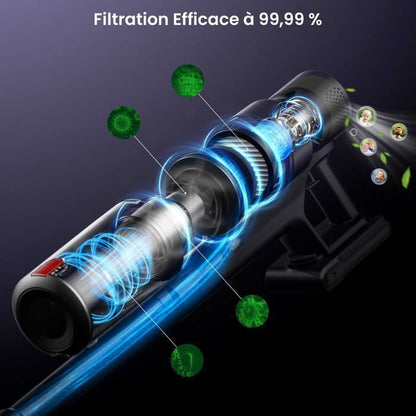 Aspirateur Balai Sans Fil - YOIMOIMO - 650W - 70000 Pa - 70 Min - Charge rapide sur le support - Vidange D'Une Seule Main