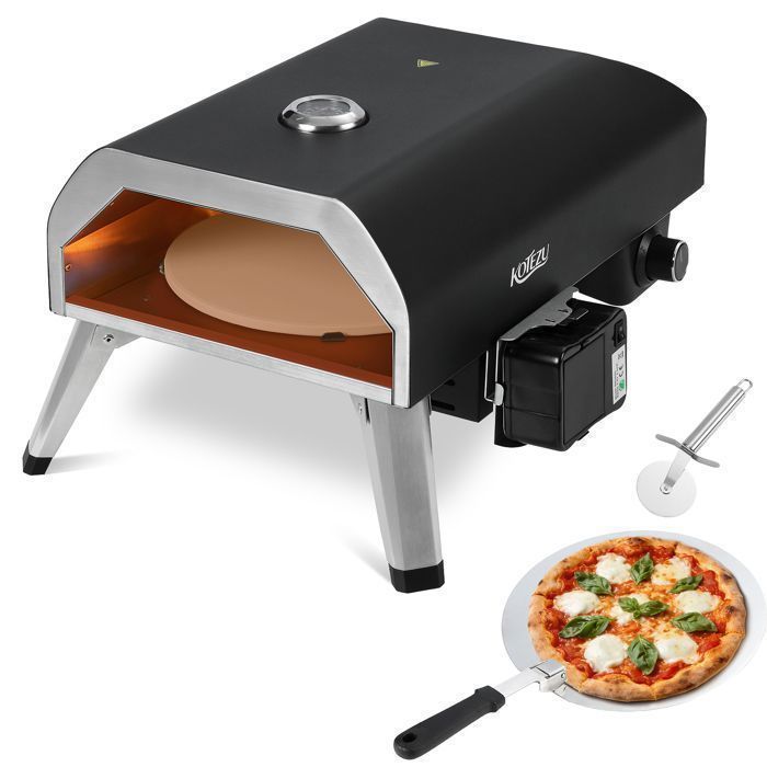 Four à pizza électrique professionnel - 80-450°C, Pizza en 90s, 6 Programmes, Pierre rotative 33cm, Coupe-pizza et pelle