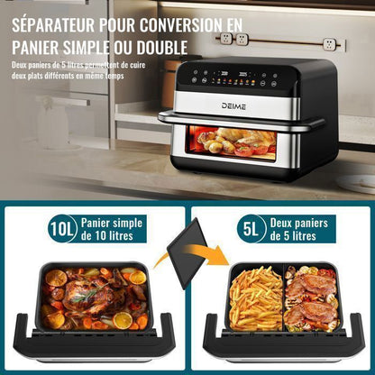 DEIME Friteuse à air sans huile 10L, Air Fryer 1800 W avec 10 Préprogrammes, Écran Tactile LED, Fenêtre Transparente