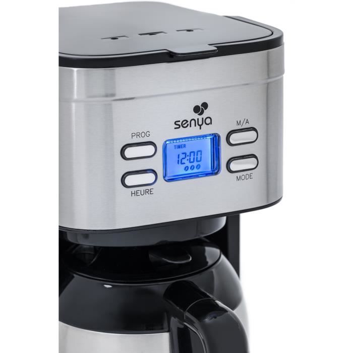 Cafetière électrique programmable SENYA 1,2L - Verseuse isotherme inox - Sélecteur d'arôme