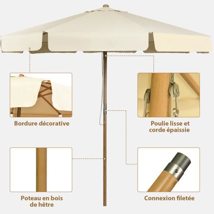 COSTWAY Parasol pour Terrasse Inclinable Dia.3M avec Manivelle Anti-UV,Protection Solaire Toile Polyester Imperméable Beige