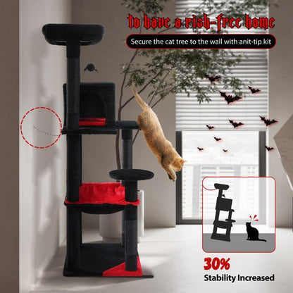 PAWZ Road Arbre à chat Design Spacieux Grande Hamac Dur Stable Avec hamac et belle maison pour chat - Cactus vert - 143 cm