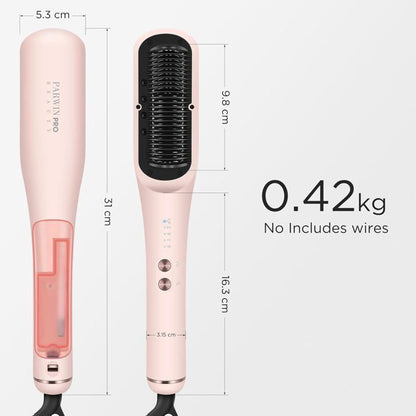 Brosse Lissante à Vapeur Pro, PARWIN PRO BEAUTY, Affichage LED, Ions & Vapeur pour Soin Double, 4 Réglages de Température – Blanc