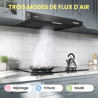 Hotte Aspirante Casquette Visière- 60cm Comfee - 3 Vitesses - Évacuation & Recyclage - LED Lampe - Filtre En Coton Argent - En Inox