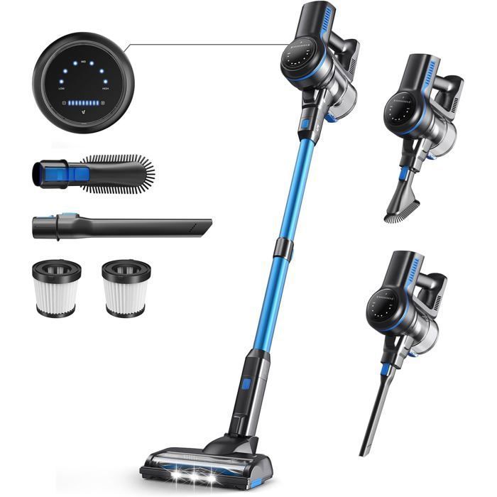 LINHOO Aspirateur Balai Sans Fil S7P Bleu avec Écran LED et Brosse Rouleau Souple