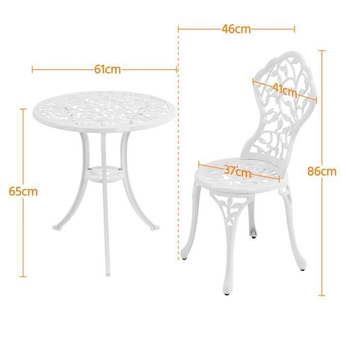 Yaheetech Ensemble de Table et Chaise Set Bistrot Design Vintage Table de Jardin et 2 Chaises Blanc