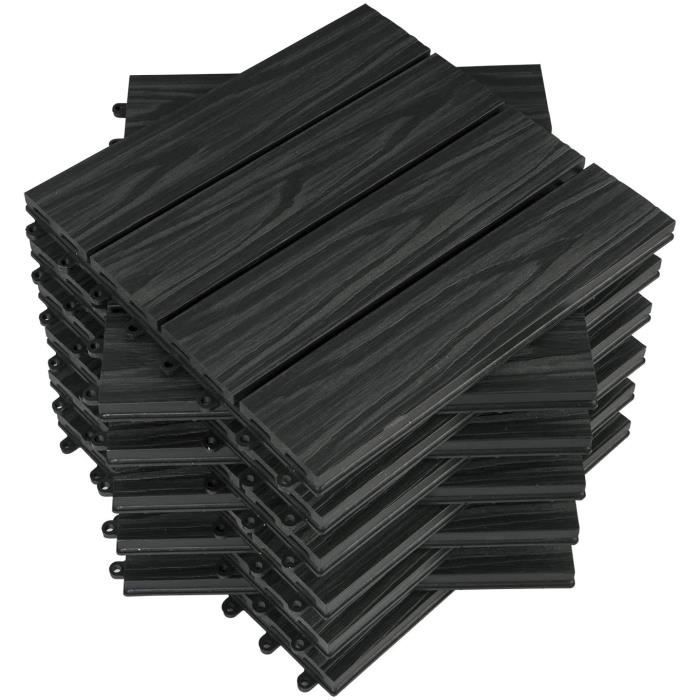 WOLTU Dalle de sol WPC 30x30cm, pour revêtement jardin extérieur fixation plug-in, Anthracite 22 pièces-2 m² GTF006an-2
