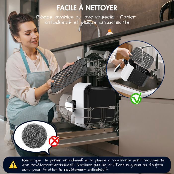 DEIME Air Fryer 6.5L+3.5L - Friteuse sans Huile 10L - Double cuve - 10 Programmes de cuisson - 2800W - Noir
