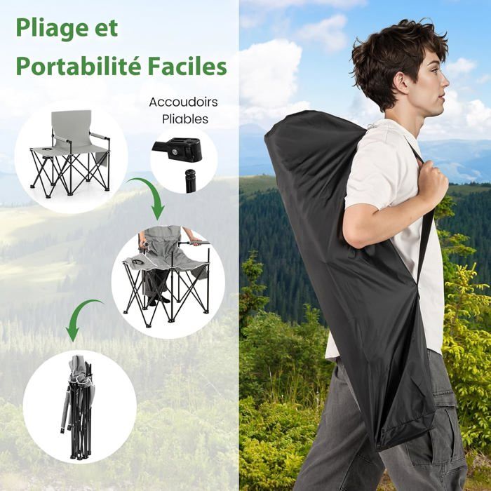 Lot de 2 Chaises de Jardin Extérieur Pliable COSTWAY, Cadre Léger en Aluminium, Dossier Réglable en 4 Positions, Sac Isotherme