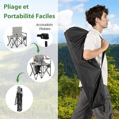 Lot de 2 Chaises de Jardin Extérieur Pliable COSTWAY, Cadre Léger en Aluminium, Dossier Réglable en 4 Positions, Sac Isotherme