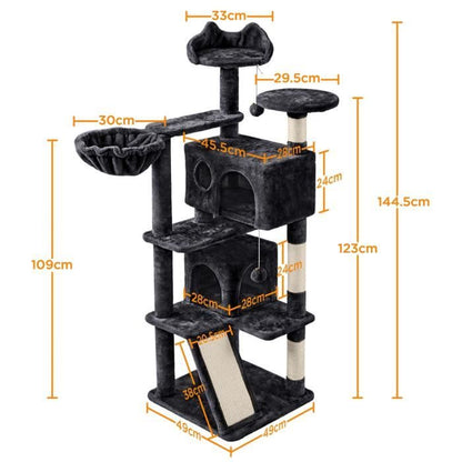 Yaheetech Arbre à Chat Chatons Grattoir Griffoir avec 3 Plateformes/2 Niches/Poteaux en Sisal 49,5 x 49,5 x 137 cm Gris foncé