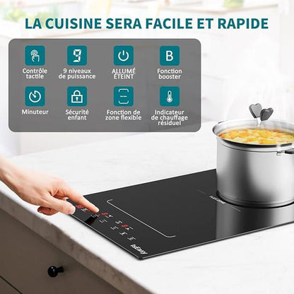 Table de cuisson à induction - ISEASY - 2 feux - Écran tactile - 3400W - Verrouillage enfant