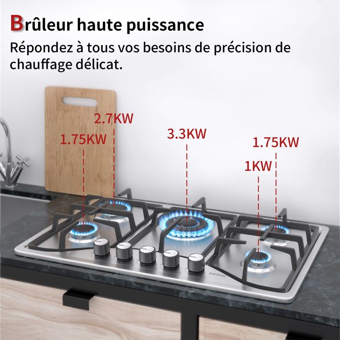 Plaque de Cuisson Gaz - ISEASY - 2 Feux - Inox - Encastrable - Allumage par Impulsion