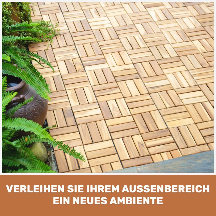 Lot de 32 Dalles en Bois d'Acacia à emboîter 30x30cm -  Caillebotis Extérieur Clipsable pour Balcon, Terrasse et Jardin - Jaune