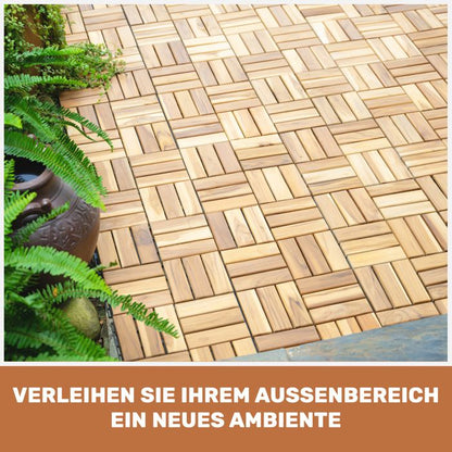 Lot de 32 Dalles en Bois d'Acacia à emboîter 30x30cm -  Caillebotis Extérieur Clipsable pour Balcon, Terrasse et Jardin - Jaune
