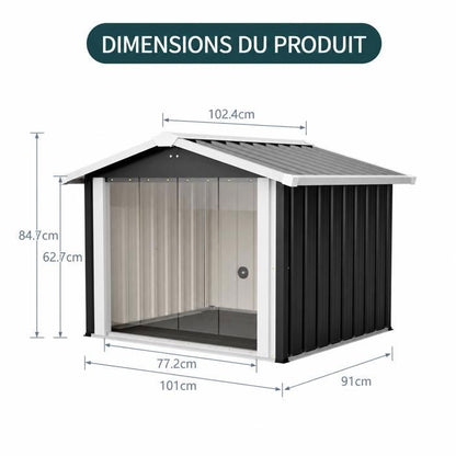 Cage pour chien meuble - Memkey - 80 x 56 x 69,5 cm - Panneau de particules et acier blanc - Roulettes, double porte