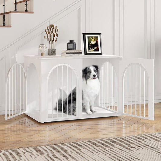 100cm Cage pour Chiens, Cage Chien de Taille Moyenne, Maisonnette pour Animaux, 3 Portes, Porte arquée, 60 x 100 x 63 cm, Blanc