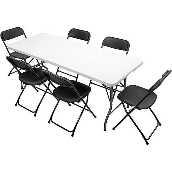 Lot de 8 chaises pliantes en plastique blanc, sièges commerciaux empilables portables intérieurs et extérieurs avec cadre en acier